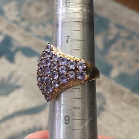 Tanzanite cluster gold plated sterling silver ring - Picture 10 of 13